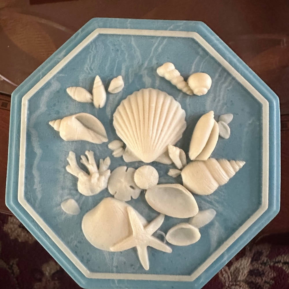 Octagonal Blue and White Seashell Wall Art